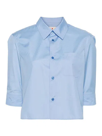 Marni Cropped Cotton Shirt In Blue
