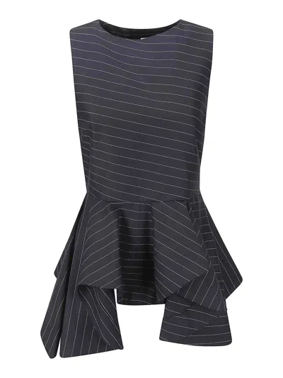 Jw Anderson Pinstripe Sleeveless Peplum Top In Dark Blue