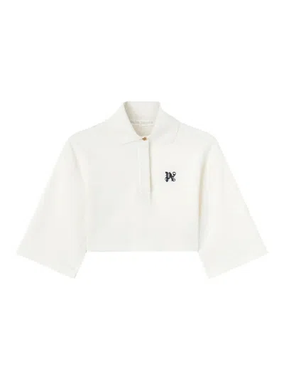 Palm Angels Pa Monogram Cropped Polo Top In Black