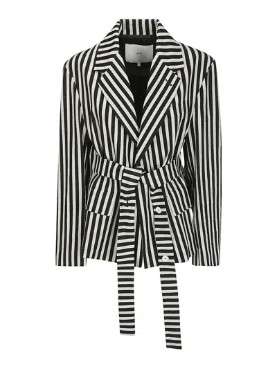 Setchu Stripe One-button Linen Travel Jacket 2 In Black