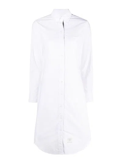 Thom Browne Logo-patch Cotton Shirtdress In White