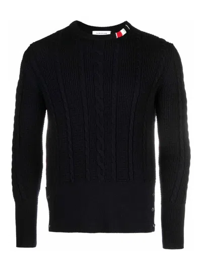 Thom Browne Striped Virgin Wool Shirt In Navy