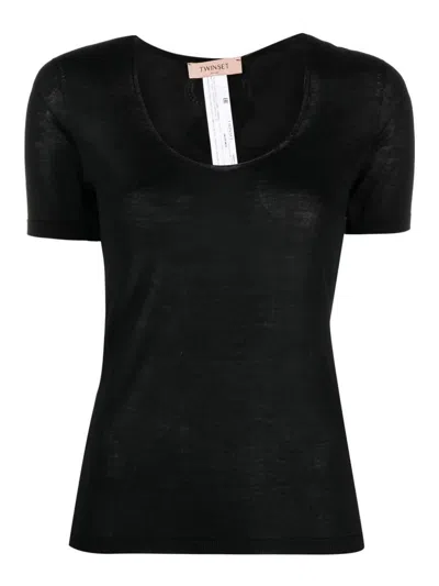 Twinset Short Sleeve Jumper In Black