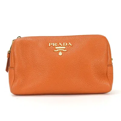 Prada Saffiano Leather Clutch Bag () In Orange