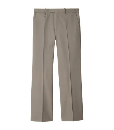 Burberry Logo-plaque Tailored Wool Trousers In Cliff