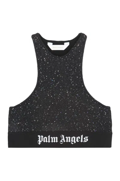 Palm Angels Crop-top With Logo In Black