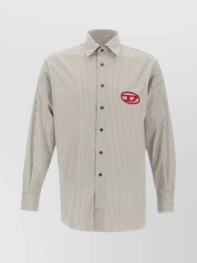Diesel Embroidered-logo Striped Cotton Shirt In Green