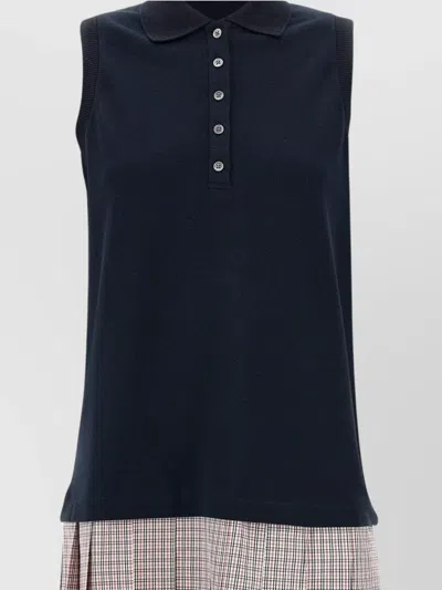 Thom Browne Pleated-skirt Polo Minidress In Dark Blue