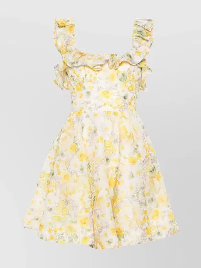 Zimmermann Harmony Frilled Floral Mini Dress In Yellow