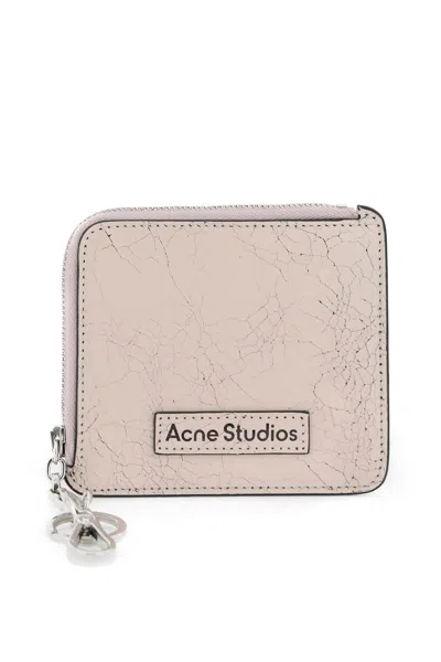 Acne Studios Cracked Leather Wallet With Distressed In Pink