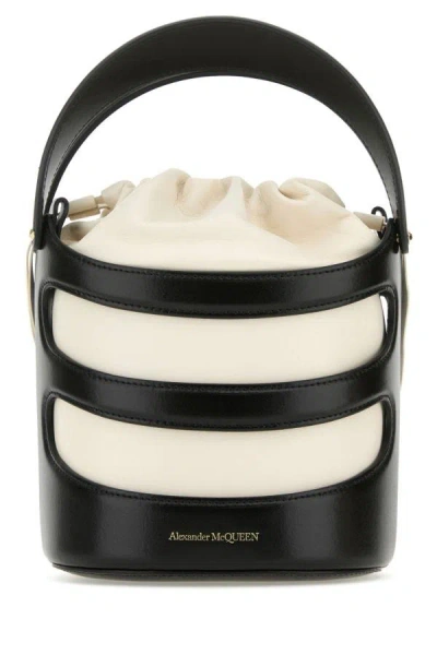 Alexander Mcqueen Woman Two-tone Leather The Rise Bucket Bag In Multicolor