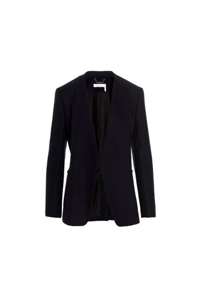 Chloé Collarless Linen Single-breasted Suit Blazer In Blue