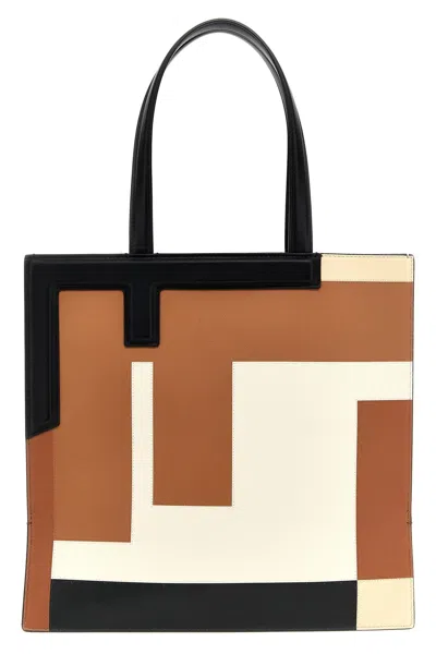 Fendi Multicolor Leather Medium Flip Shopping Bag In Neutrals