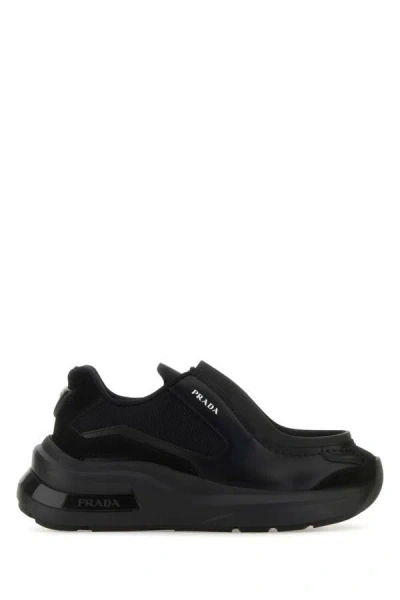 Prada Systeme Brushed Leather Sneakers In Black