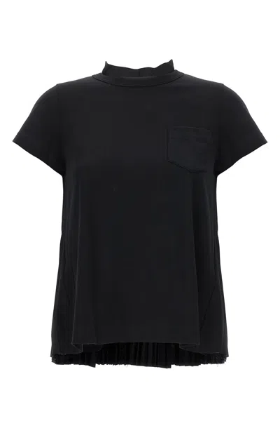 Sacai Pleated Cotton Jersey T-shirt In Black