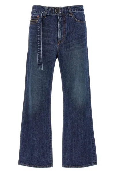 Sacai Cropped Bootcut Jeans In Blue