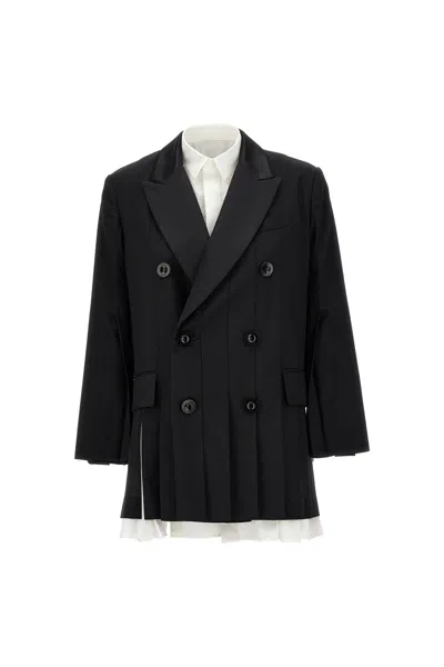 Sacai Pleated Blazer Dress In Black