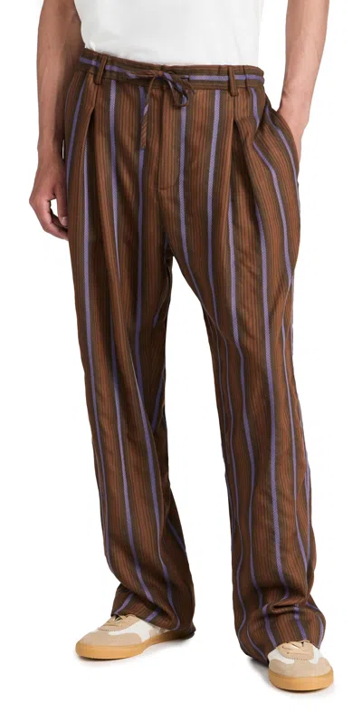 Wales Bonner Chorus Striped Wool Trousers In Brown And Blue