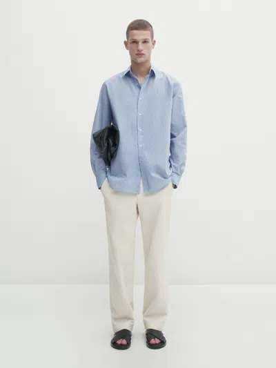 Massimo Dutti Gestreiftes Hemd Aus Baumwollmischgewebe In Himmelblau