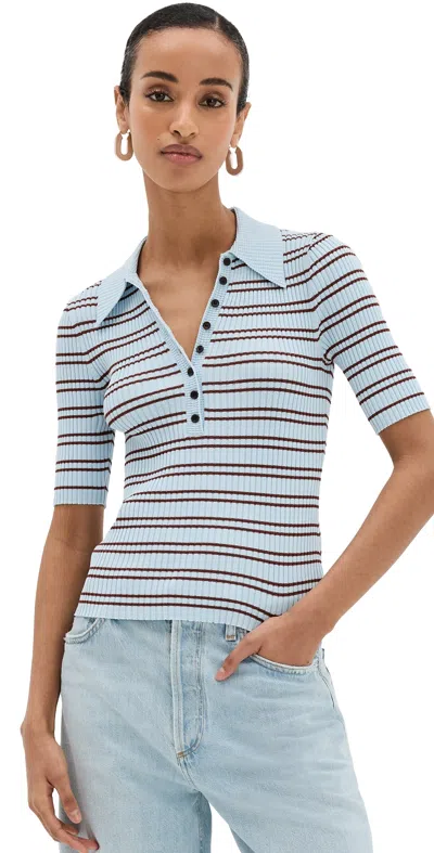 A.l.c Sydney Striped Knit Polo Top In Ice Water