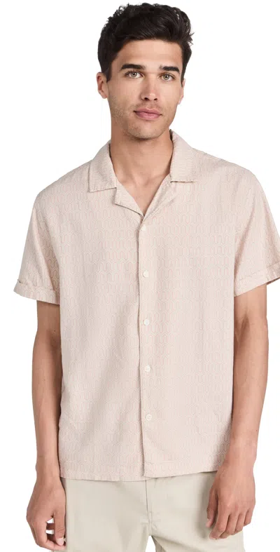 Rails Waimea Regular Fit Geometric Print Short Sleeve Linen Blend Button-up Camp Shirt In Wishbone Mauve