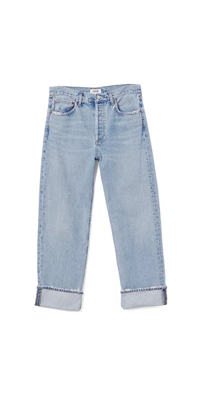 Agolde Fran High Rise Low Slung Straight Jeans In Force In Light Blue