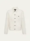 Prada Men's Chambray Blouson Jacket In Cream