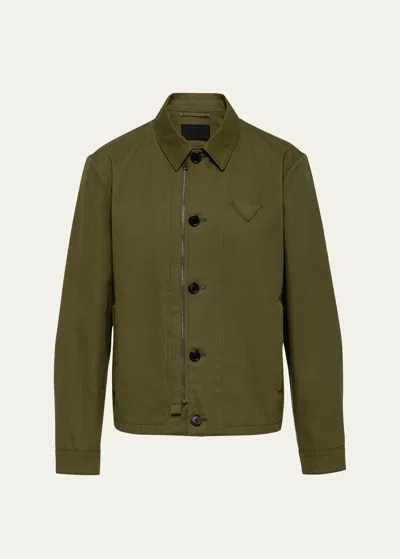 Prada Triangle-patch Cotton Jacket In Green