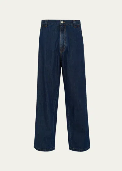 Prada High-rise Enamel-logo Wide-leg Jeans In Bleu