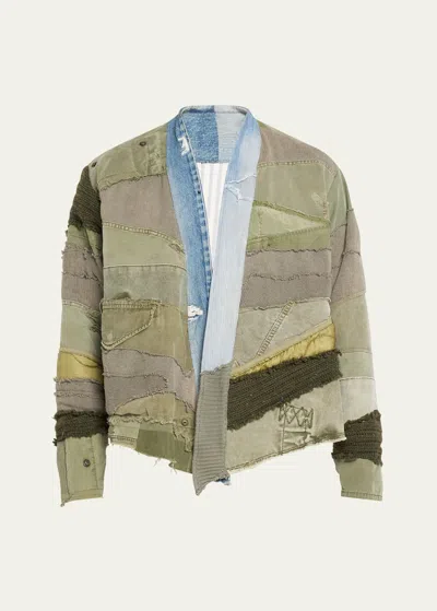 Greg Lauren Shawl-collar Patchwork Jacket In Army