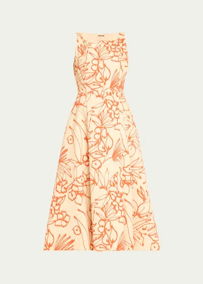 Alexis Vermeer Sleeveless Faux-wrap Midi Dress In Orange Brush