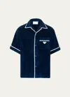 Prada Men's Terry Cloth Camp Shirt In Blue