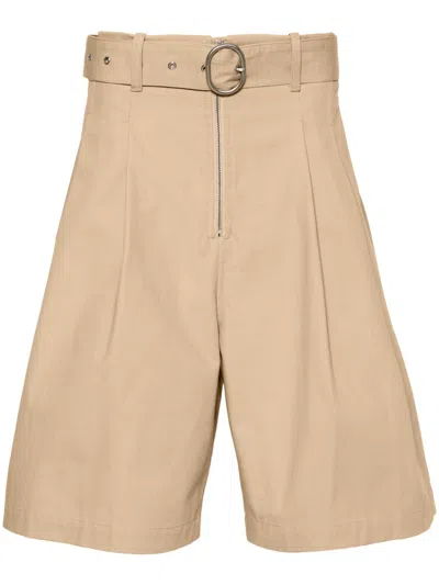 Jil Sander Pleated Cotton Shorts In Beige