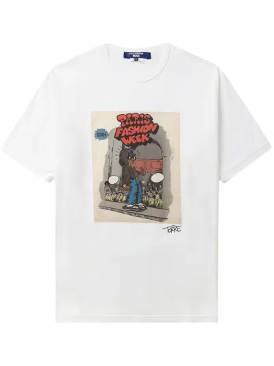 Junya Watanabe Printed Cotton Jersey T-shirt In White,grey