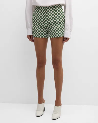 Dries Van Noten Paolina High-rise Checker-print Short Trousers In Green