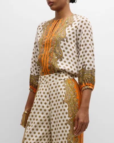 Elie Tahari The Isa Paisley-print Keyhole Blouse In Sun Paisley Print