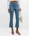 Sprwmn Leather High-waist Cropped Flare Leggings In Chambray Blue