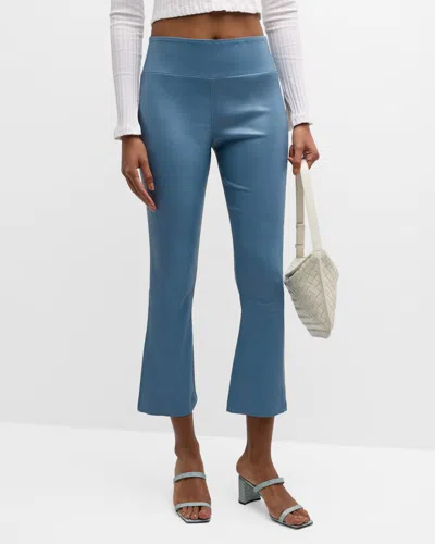 Sprwmn Leather High-waist Cropped Flare Leggings In Chambray Blue