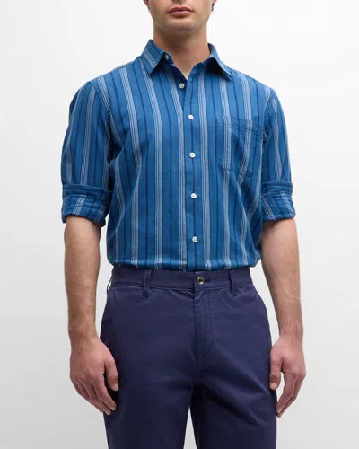 Original Madras Trading Co. Men's Tonal Check Sport Shirt In Blue Stripe