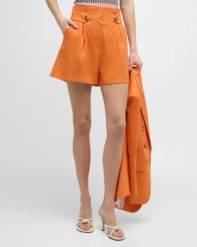Veronica Beard Franzi Stretch-linen Shorts In Orange