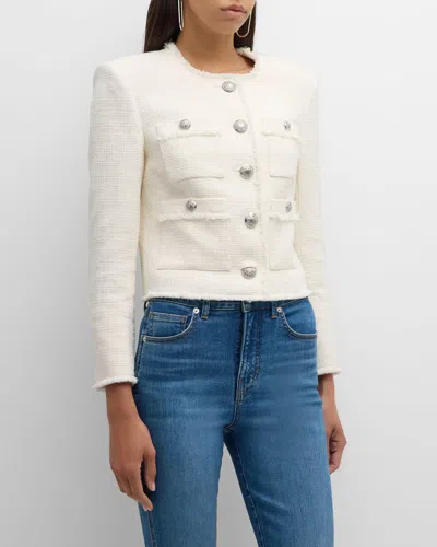 Veronica Beard Olbia Tweed Fringe Jacket In Off White