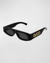 Gucci Logo Acetate Rectangle Sunglasses In Black