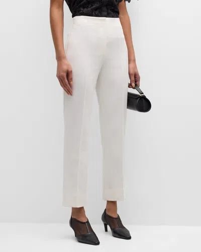 Theory Pintuck Straight-leg Tailored Crepe Pants In Ivory