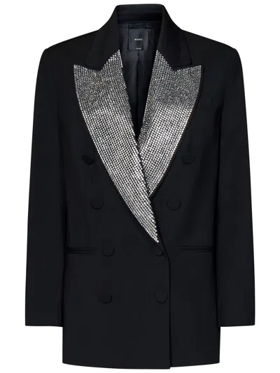 Pinko Crystal-embellished Double-breasted Blazer In Nero