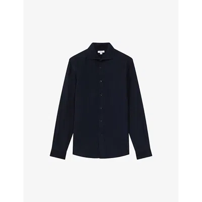 Reiss Mens Navy Vincy Classic-fit Cotton Shirt