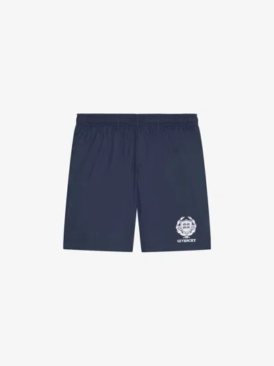 Givenchy Crest Long Swim Shorts In Blue
