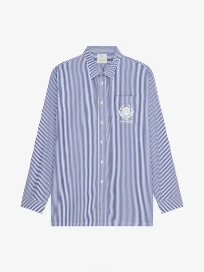 Givenchy Crest Shirt In Cotton With Stripes In Blue