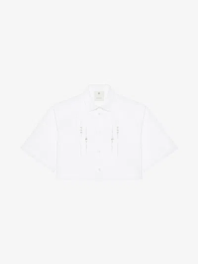 Givenchy Cropped Shirt In Poplin With Crystals In White