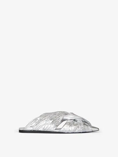Givenchy Twist Flat Mules In Laminated Leather In Silver