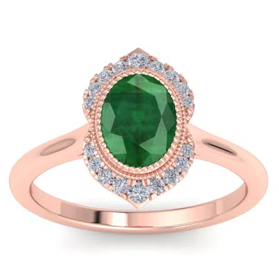Sselects 1 1/5 Carat Oval Shape Emerald And Diamond Ring In 14k Rose Gold In Multi